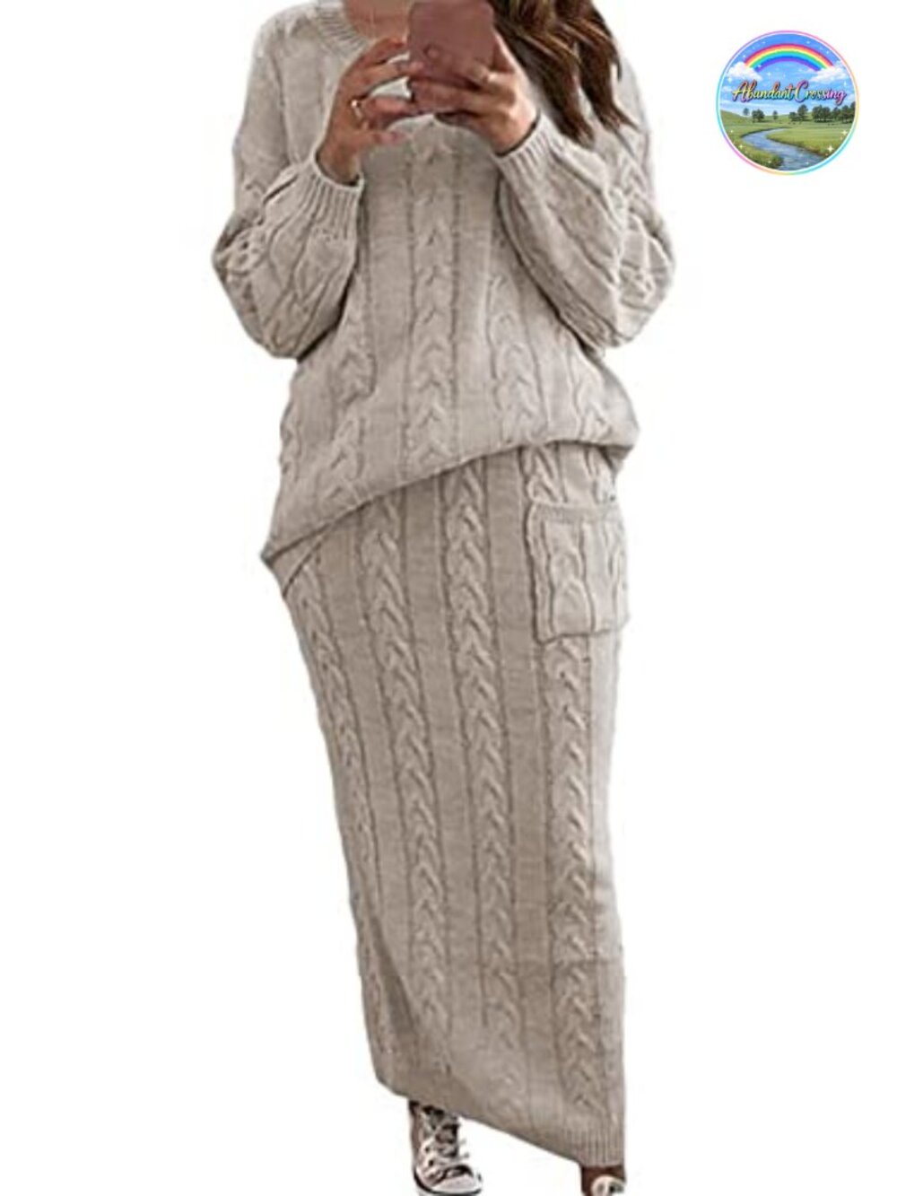 Women's Chunky Knit Sweater and Pencil Skirt 2-Piece Set